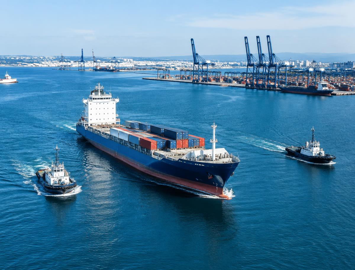 Cargo vessel entering port